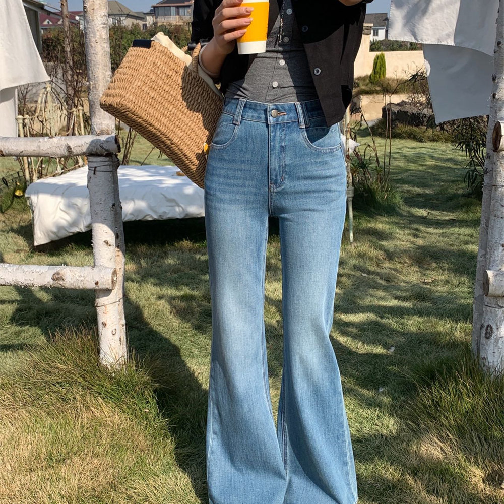 十米菲86520春款新品简洁时尚显瘦拖地高腰牛仔喇叭裤,女装/女士精品,牛仔裤,淘宝优惠券,粉丝福利购,淘宝优惠卷