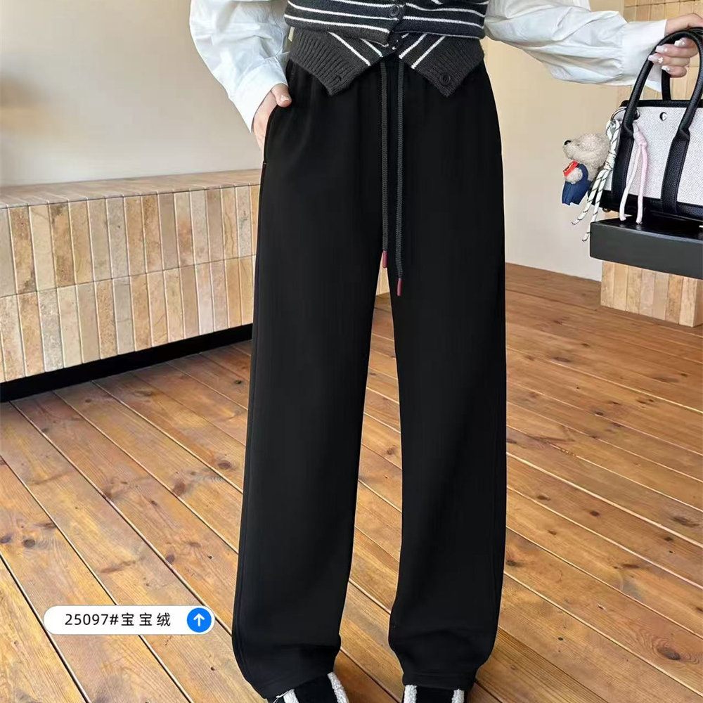 谜尚西子25097冬款新品松紧腰简洁宽松时尚加绒加厚休闲拖地裤