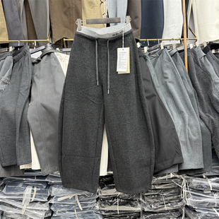 T-PLATFORM83363冬款新品松紧腰时尚百搭宽松加绒加厚弯刀休闲裤