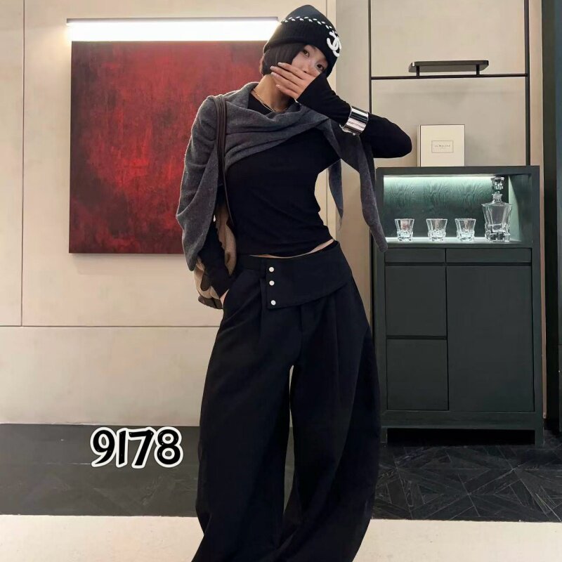 索玛拉9178冬款新品简洁百搭时尚宽松休闲弯刀裤
