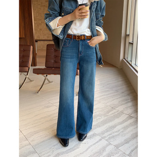 安绮斯58892冬款新品简洁时尚显瘦拖地高腰复合阔腿牛仔喇叭裤