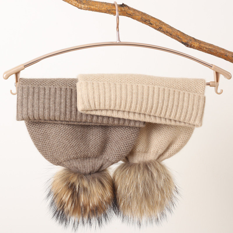 时尚山羊绒帽子女生冬季保暖可爱女款针织毛球帽秋冬白搭米色咖色