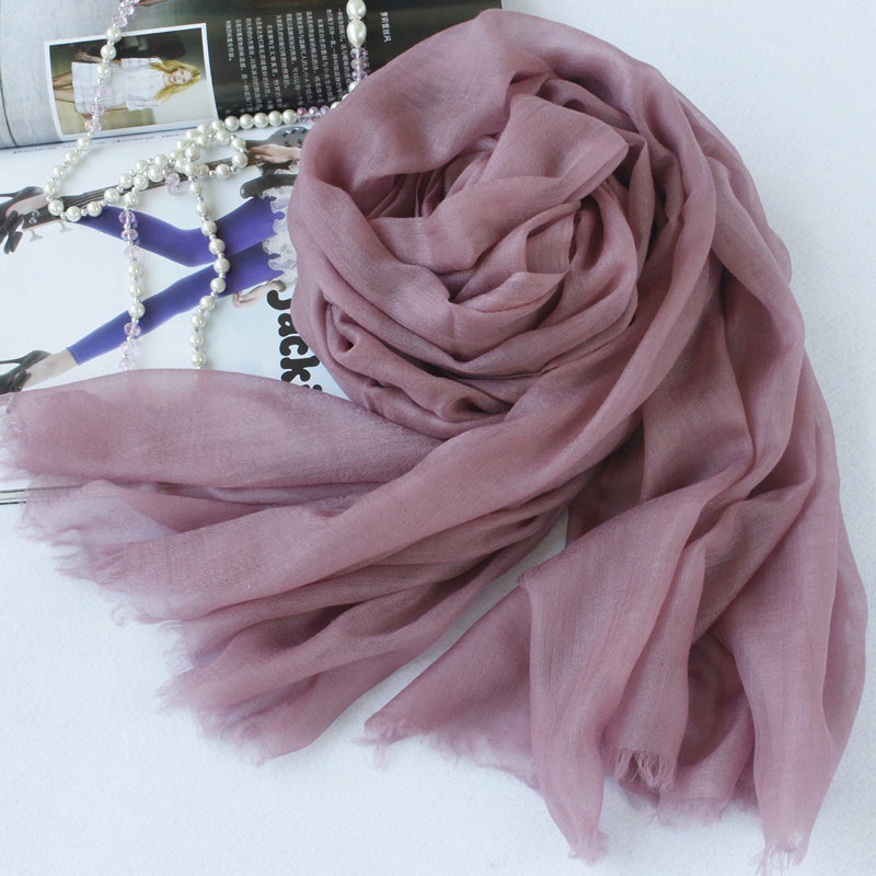 戒指绒超薄长款山羊绒围巾女春秋冬季保暖披肩百搭纯色豆沙粉紫色