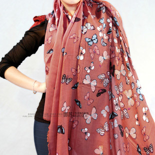 ins欧美时尚蝴蝶羊绒围巾女春秋冬季薄款披肩两用豆沙玫红色黄色
