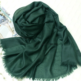 戒指绒高档超薄柔软纯色山羊绒围巾女春秋冬季长款披肩百搭墨绿色