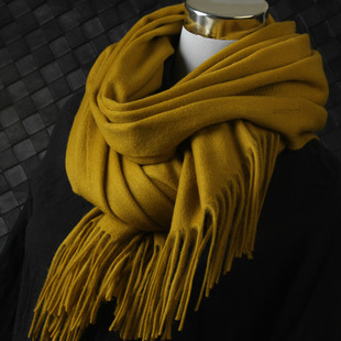 纯色羊毛围巾女秋冬季加厚两用羔羊绒大披肩冬保暖百搭鹅黄姜黄色