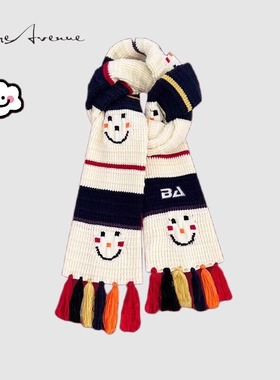 Bure Avenue新年圣诞可爱笑脸彩色流苏针织冬季保暖撞色情侣围巾