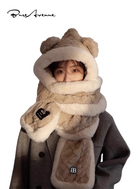 【正品现货】Bure Avenue秋冬帽子围巾一体女百搭休闲保暖三件套