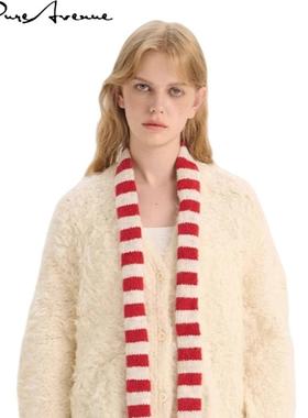 【官方正品】Bure Avenue时尚细窄条纹针织围巾女秋冬凹造型围脖