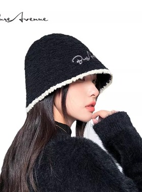 【正品现货】Bure Avenue秋冬毛绒针织渔夫帽子女百搭拼色水桶帽