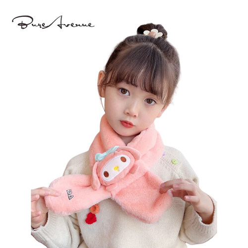 官方正品Bure Avenue新款冬季儿童毛绒围巾卡通刺绣可爱围脖围巾