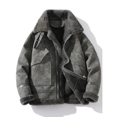 冬装羊羔毛外套男皮一体加