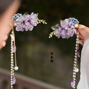 古风汉服配饰头饰发夹少女流苏紫色中国风古装发饰