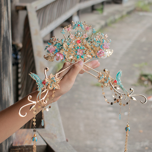 超仙头饰明制敦煌唐制明朝流苏发簪蝴蝶发钗唐风古风繁华似锦发冠