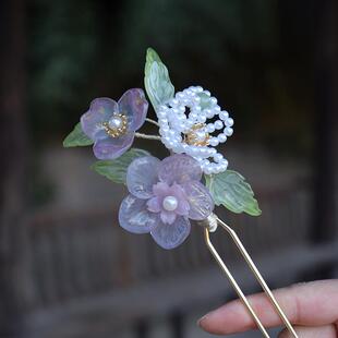 琉璃发簪发饰手工汉服头饰原创古风配饰芍之发钗紫色琉璃发钗