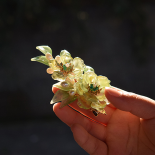 汉服配饰春日发夹宴渐变黄绿色保色古风头饰清新花朵发夹 发饰