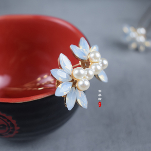 帝慕卿汉服发钗点缀小花钗古风配饰小发钗u型珍珠发簪仙女头饰品