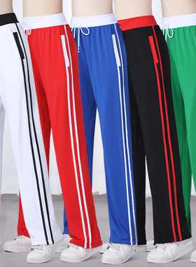 广场舞长裤女舞蹈裤春夏速干白色直筒跳舞跳操练功裤运动裤子日常