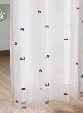 帘仓 日本进口卡通车世界窗帘 男孩儿童房卧室绣花环保窗纱帘定制