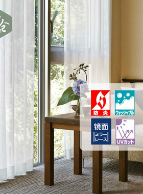 帘仓出口阻燃镜面纱帘抗UV防晒遮像客厅白色日式条纹窗纱记忆定型