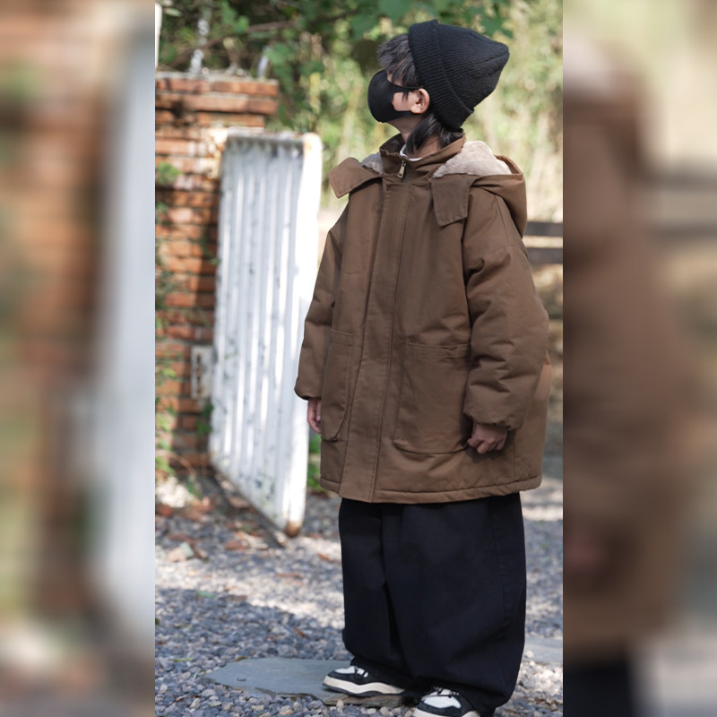 男童棉服加绒2025新款加厚儿童装潮帅气时髦棉衣冬季派克服中长款