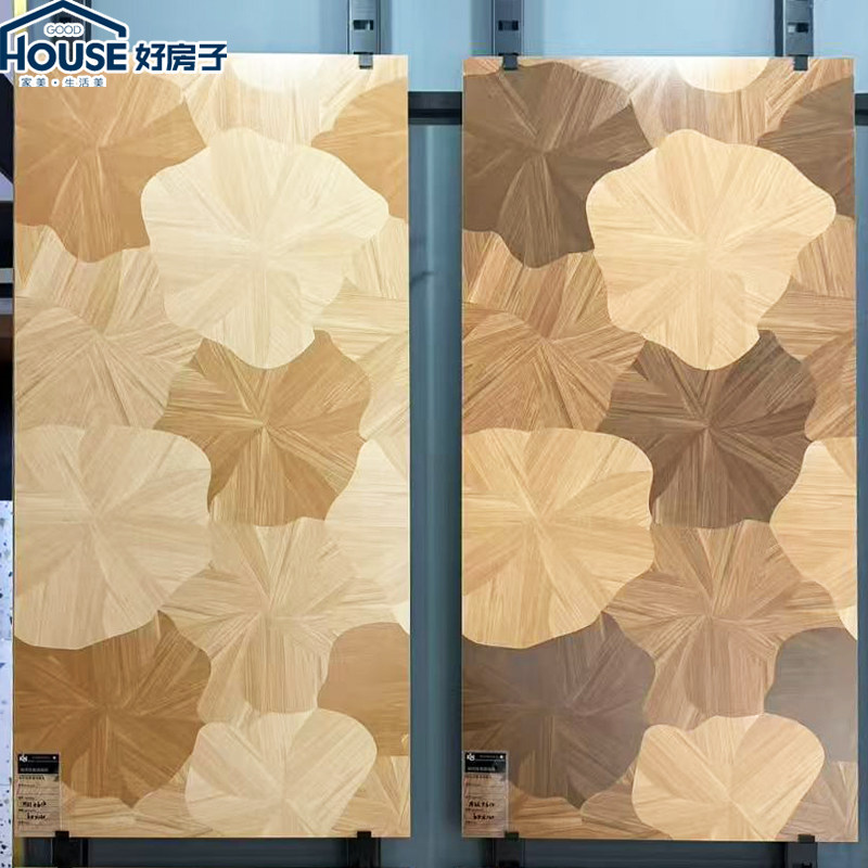 600x1200精雕拼花地板大荷叶仿实木异形拼花瓷砖室内木纹砖防滑