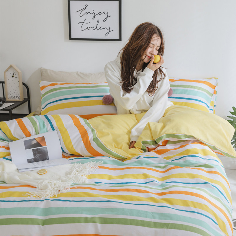 北欧床上四件套全棉被套纯棉床笠彩虹条纹ins床单儿童宿舍三件套,床上用品,床品套件/四件套/多件套,淘宝优惠券,粉丝福利购,淘宝优惠卷