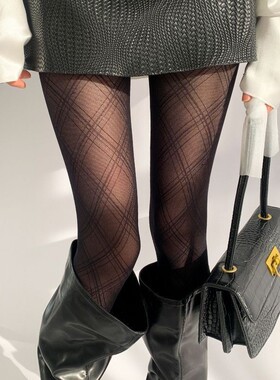 性感黑色菱形格子丝袜女黑丝连裤袜美腿秋季日系暗黑网眼打底袜