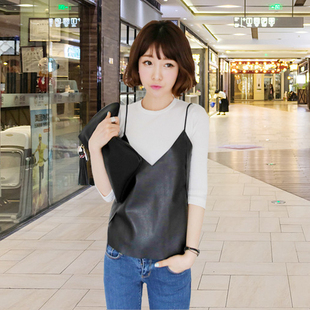 外搭小背心马甲外穿大码 pu皮吊带女宽松短款 港味chic时尚 2020韩版