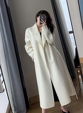 白色毛呢外套女秋冬季高档时尚气质中长款小个子加厚呢子大衣女