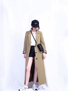 超长款西装外套女2023年新款韩版西服黑色加长高个子过膝及踝风衣