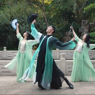 醉听风飘逸水墨风男款古典舞练功服外套外衫中国风纱衣白小白笑纳