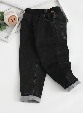 非常小鱼童装81722新款男童深秋冬牛仔双层纯棉里衬休闲中腰长裤