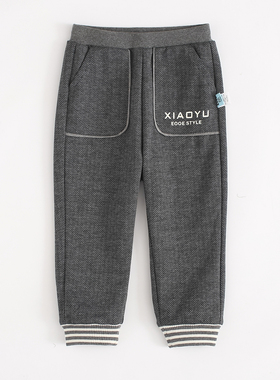 非常小鱼童装81735新款深秋冬装男童双层针织纯棉里儿童休闲长裤