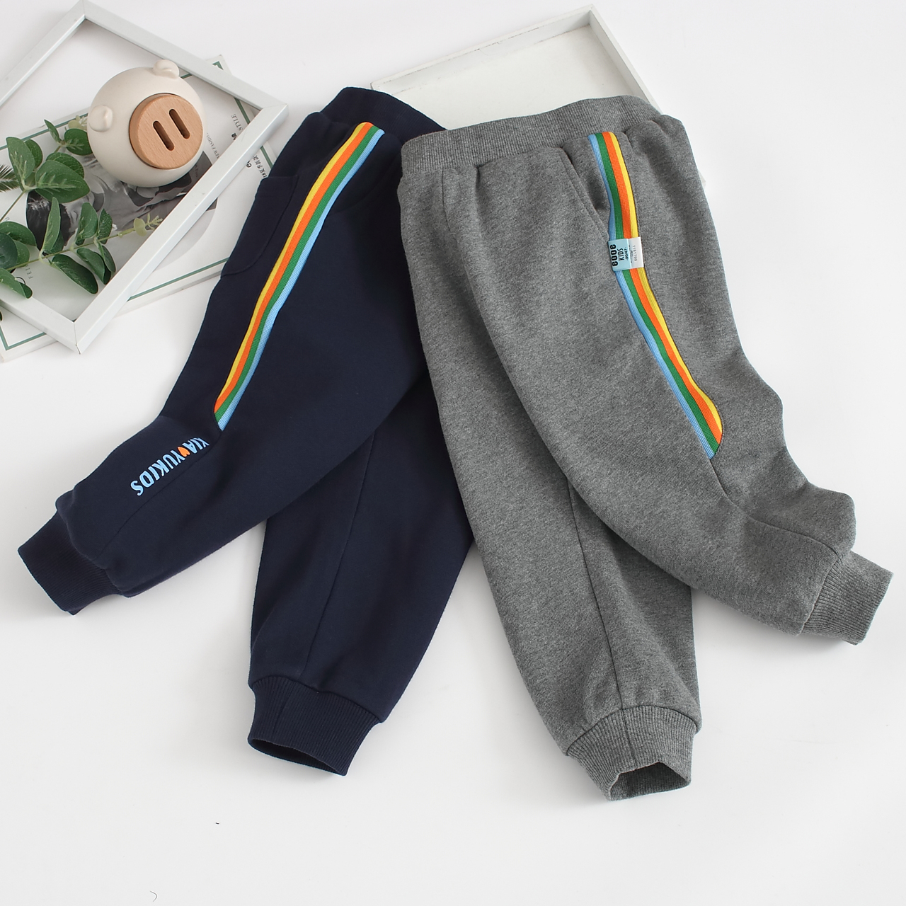 非常小鱼双层针织纯棉休闲长裤