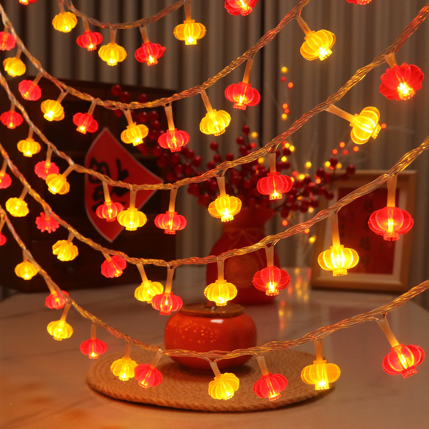 新年红灯笼小彩灯闪灯串灯满天星春节装饰灯家用过年布置氛围灯带