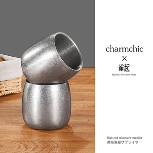 复古304不锈钢双层冷饮杯 餐厅茶水杯儿童随手杯 鼓形咖啡杯