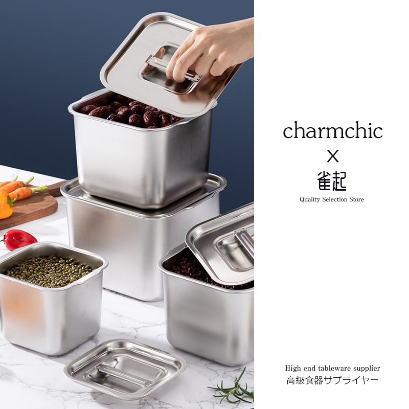 不锈钢味盅商用调料罐带盖厨房装猪油盆正方形桶收纳佐料盒调味