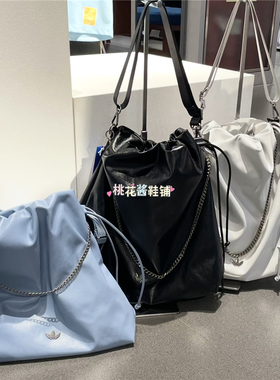 Adidas三叶草26夏季黑白休闲大包皮革斜挎包单肩包KS5157 KS5158