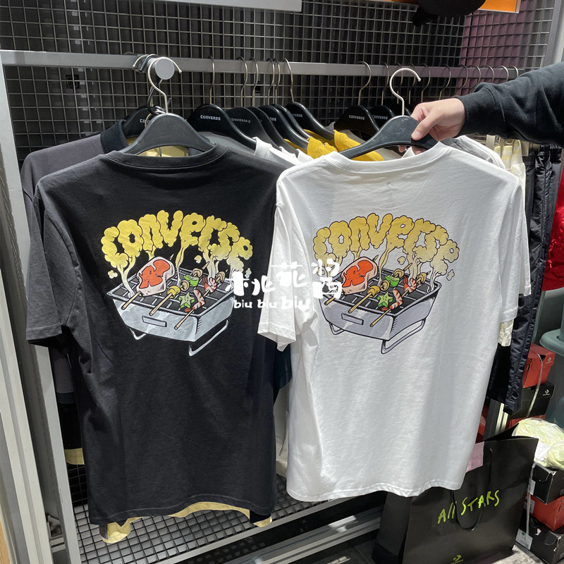 Converse匡威烧烤串串海鲜虾图短袖白色黑色T恤10021513 10022854
