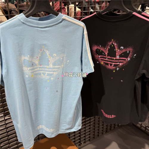 Adidas三叶草26年春季情人节款黑蓝色运短袖T恤 KT6375 KT6376