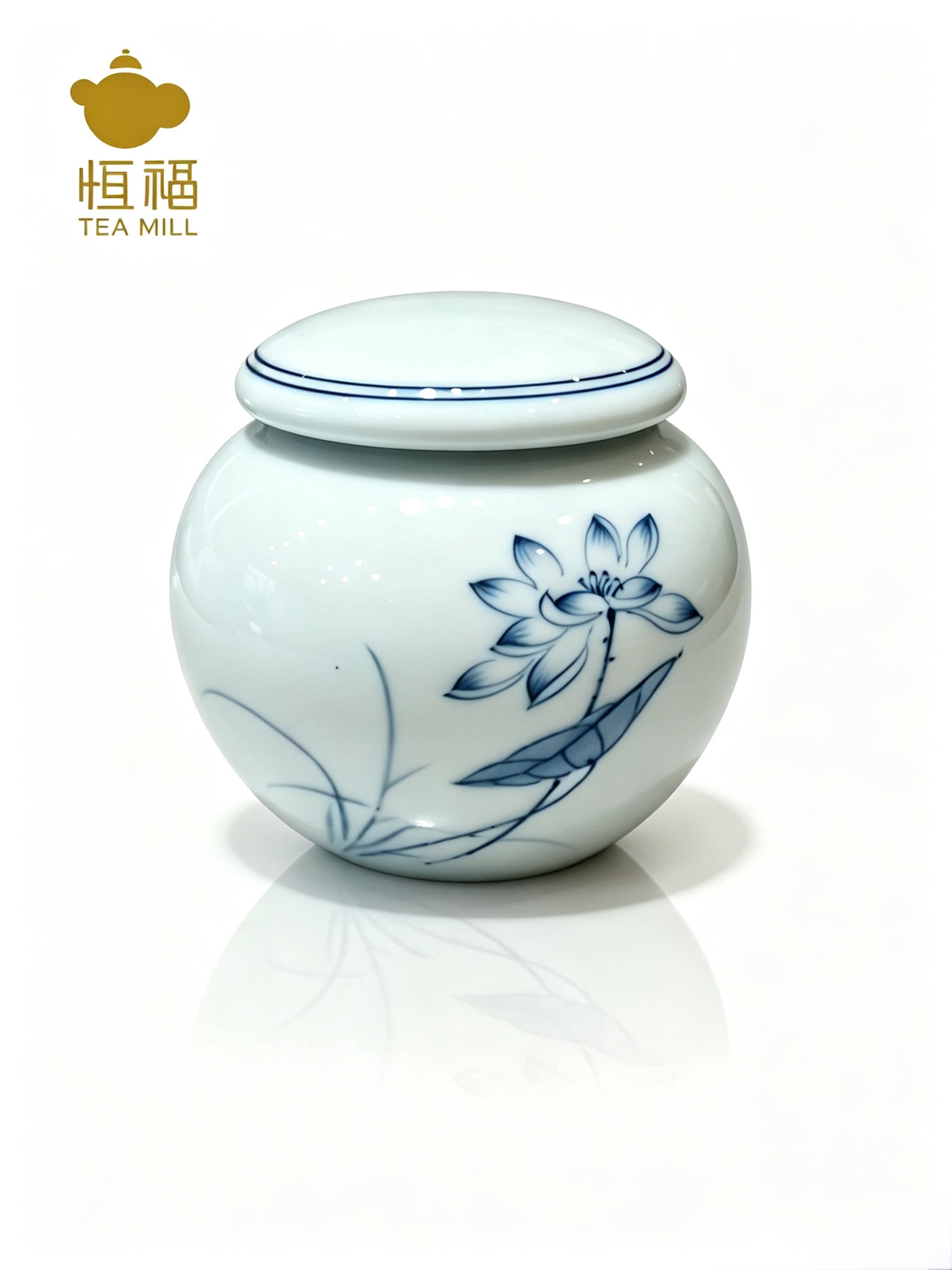 恒福功夫茶具早期恒陶陶瓷茶罐荷茶叶罐