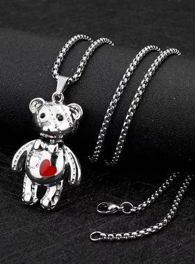个性韩版可爱爱心小熊项链女ins潮流气质流行时尚朋克配饰毛衣链