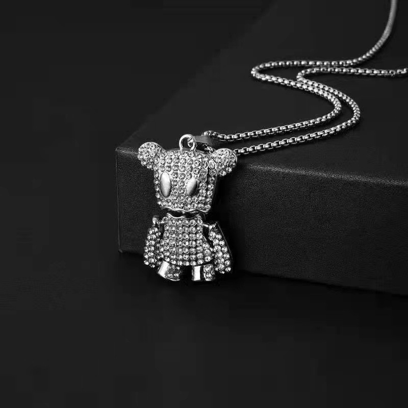 薛之谦dsp满钻纸袋熊项链潮牌嘻哈吊坠个性长款毛衣链情侣配饰女