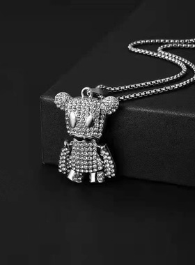 薛之谦dsp满钻纸袋熊项链潮牌嘻哈吊坠个性长款毛衣链情侣配饰女