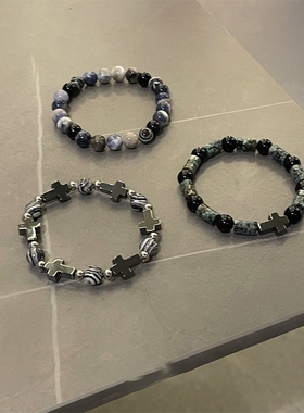 手串男十字架叠戴个性嘻哈设计百搭高级感配饰女小众简约潮流饰品