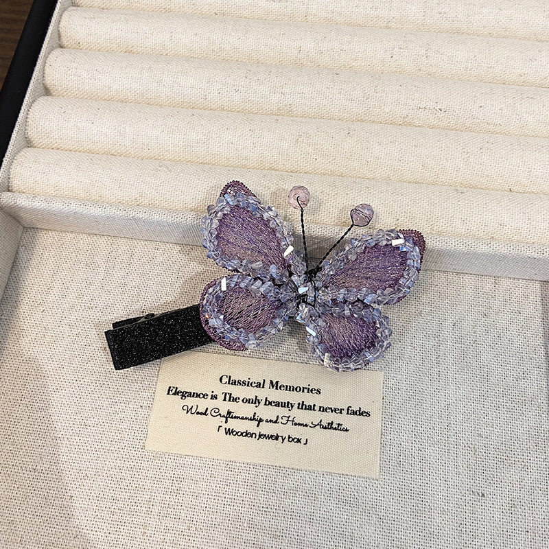 T1119清冷感灵动刺绣布艺水晶串珠蝴蝶发夹鸭嘴夹侧边碎发刘海夹,饰品/流行首饰/时尚饰品新,发饰,淘宝优惠券,粉丝福利购,淘宝优惠卷