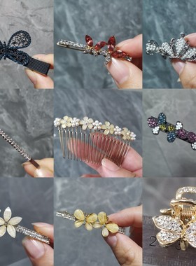 阿jiD清仓发夹压夹弹夹水晶红丝绒肠圈复古豆豆一字夹刘海