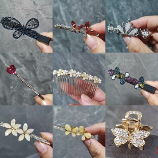 阿jiD清仓发夹压夹弹夹水晶红丝绒肠圈复古豆豆一字夹刘海