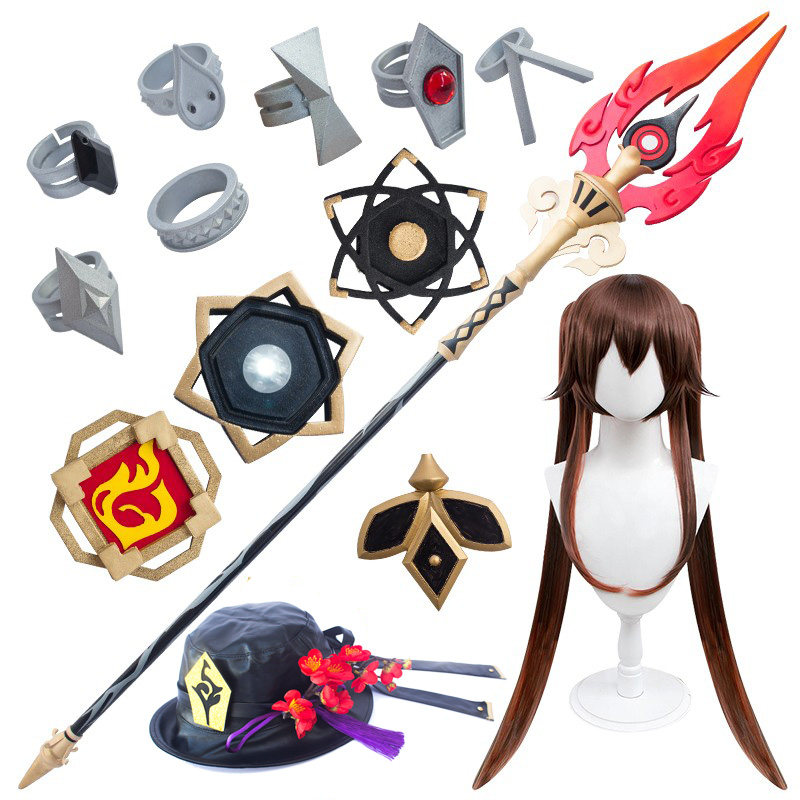 竹苑 原神堂主胡桃cos假发护摩之杖3D打印服饰帽子戒指道具武器
